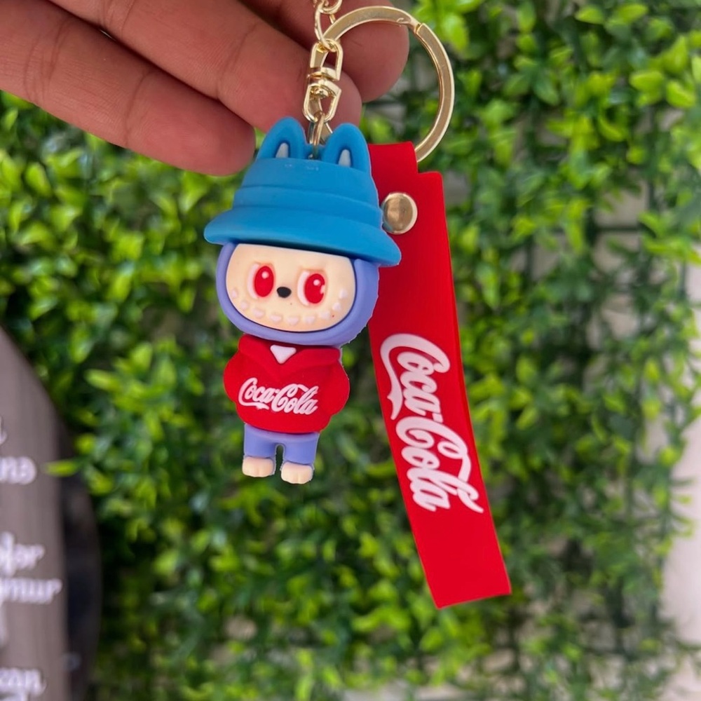 Labubu x Coca-Cola Keychain- Kawaii Cartoon Vinyl Figure - Cute Bag Charm